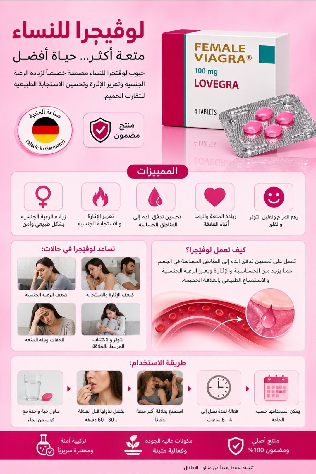 أقراص لوفيجرا الذهبية 100 مجم – التركيبة المطورة لتعزيز الرغبة والمتعة الفائقة